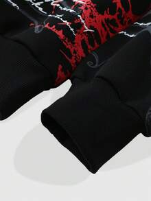ROMWE MEN Men's Hip-Hop Dark Style Letter Print Long Sleeve Hoodie - Black - View 4