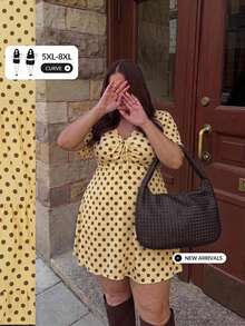 SHEIN CURVE+ 大尺碼花卉休閒 1920s 1950s 復古 90s 可愛日系風洋裝，2026 秋冬 22W - 彩色 - 查看 1