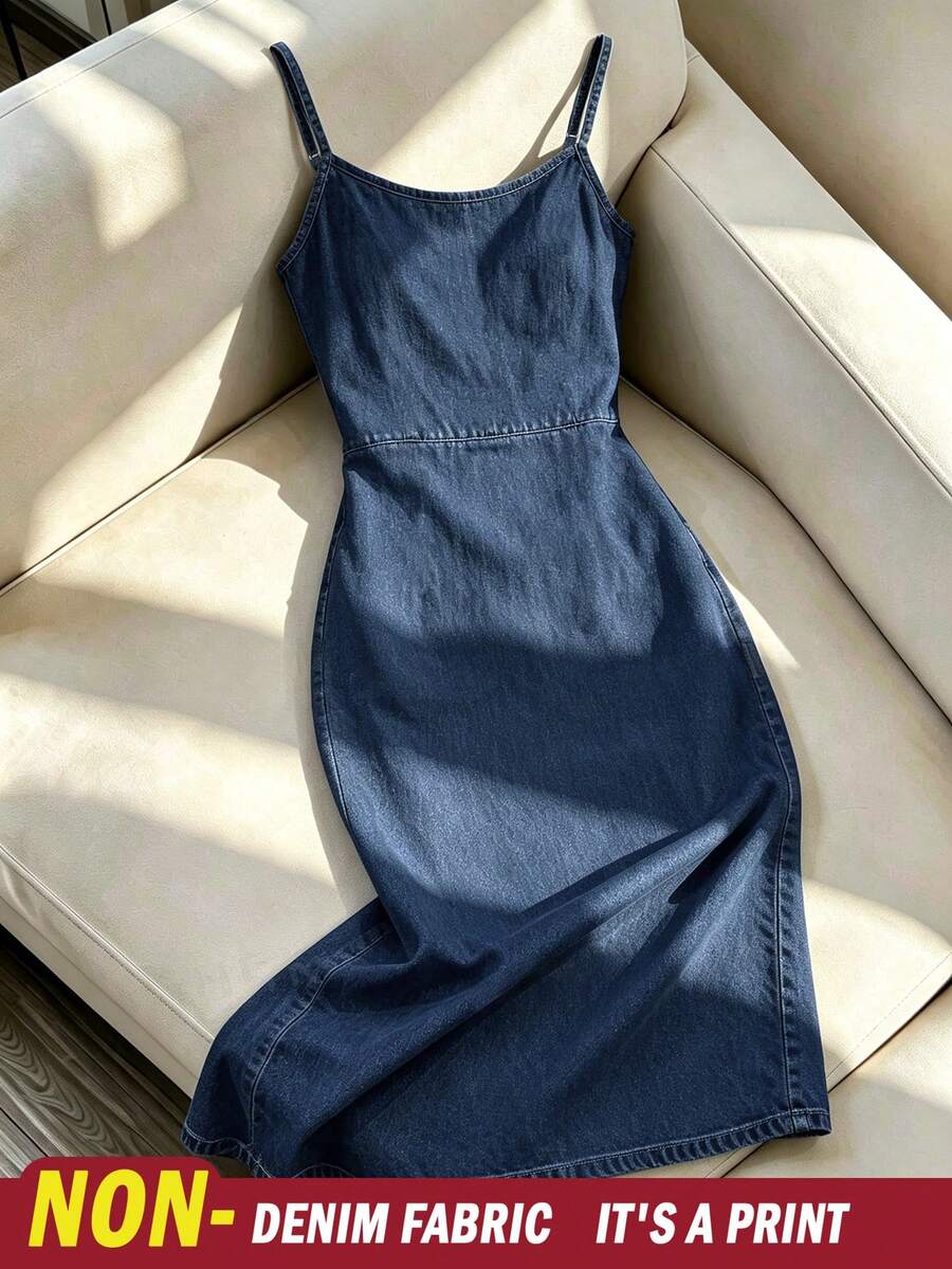 Resyla 女款牛仔效果印花休閒細肩帶洋裝 - 彩色 - 查看 1