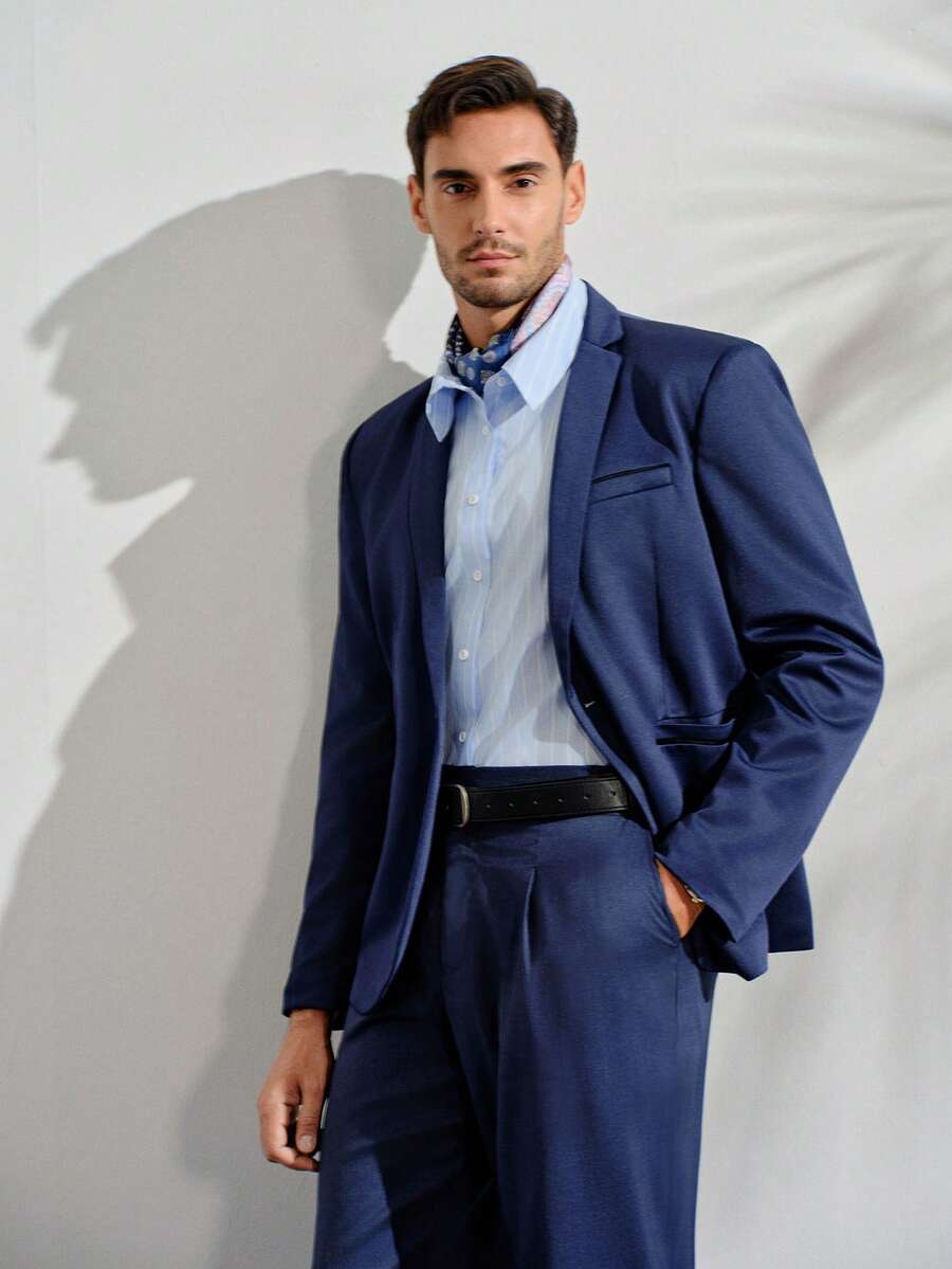 VeloEdit Men 1pc Single Button Formal Blazer Formal, Ceremony - Navy Blue - View 1