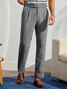 Old Money Grey Classy Summer Dinner Formal Pants,Gentleman High-Waisted Straight-Leg Loose Suit Pants,Anti-Wrinkle Corduroy Retro British DapperFall Winter - Dark Grey - View 5