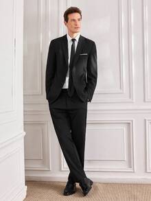 Officeau Men's 2pcs Black Suits, Blazer & Pants, For Formal Business/ Office - Black - View 10