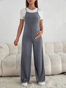 SHEIN Mono de maternidad casual versátil de unicolor - Gris Oscuro - Ver 4