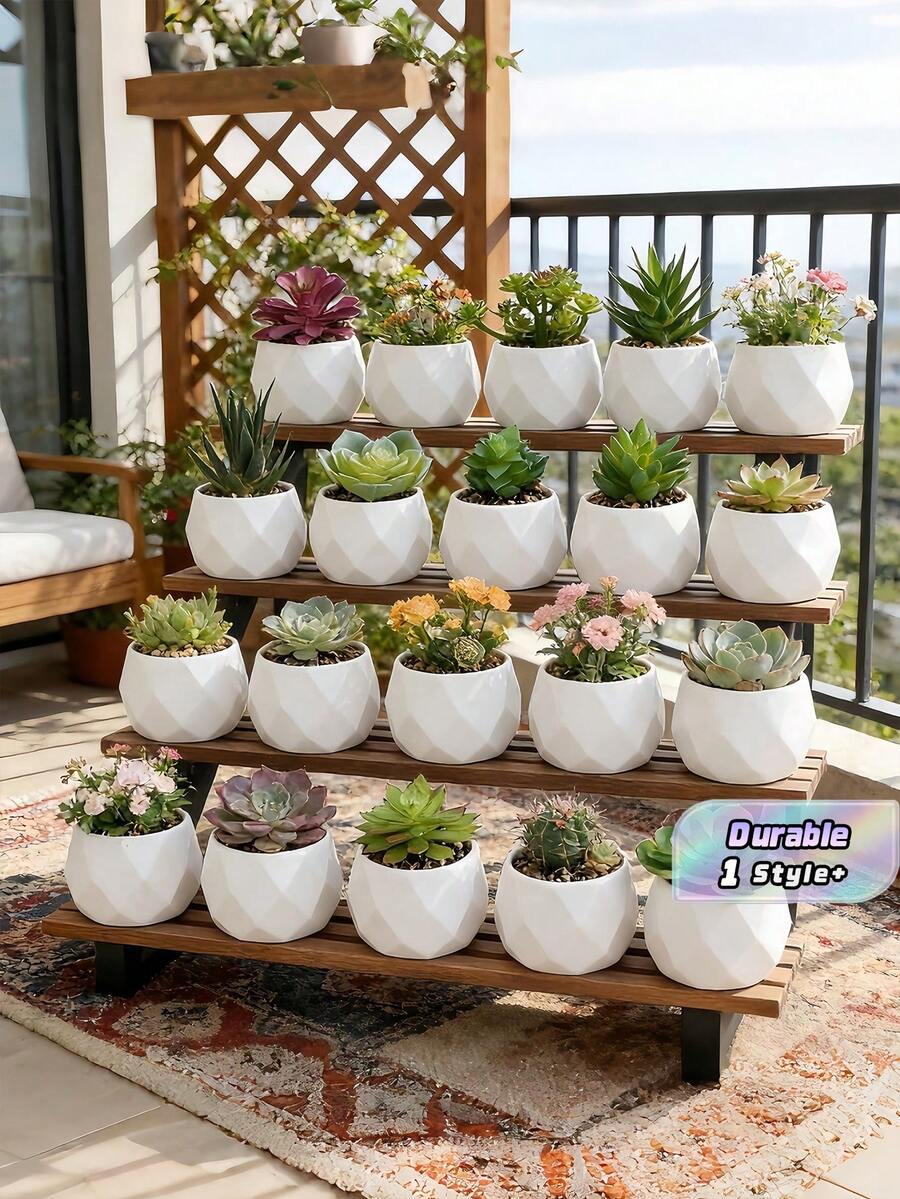 5/10/20-Pcs Mini White Rhombus Plastic Plant Pots, Durable Creative Desktop Succulent Containers, Round Decorative Design, Ideal For Indoor Window Sill, Home Room Decor, Convenient For Succulents, Cactus, Herbs. - Rhombus 5.8cm Square - View 1
