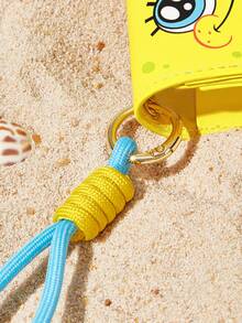 SpongeBob SquarePants | SHEIN 黃色方塊卡通可折疊旅行袋，寬藍色提把，可固定在行李箱上增加收納空間，適合學生旅行與商務出差收納衣物 - 彩色 - 查看 4