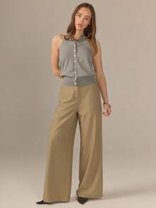 KÆRIA Hus Detailed Button Front Open Back Halter Knit Top - Fine Gauge 100 Cotton - Sage Green - Versatile Date Brunch City Break Daily Summer Casual French - Grey - View 6
