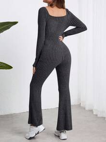 SHEIN 孕婦純色休閒日常穿搭連身褲 秋季 - 深灰色 - 查看 4