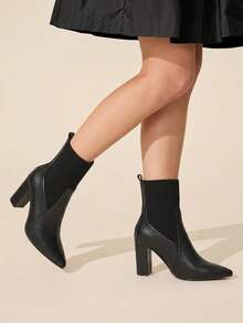 CUCCOO BASICS Pointed Thick Heel Stylish Elegant Commuting Simple Daily All-Match Versatile Knitted Women's Boots Medium Boots Women's Ankle Boots Fall Shoes - Black 2 - View 5