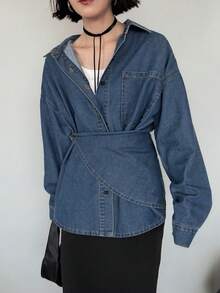 FRIFUL Women's Casual Denim Jacket, Summer Day Time Holiday Navy Blue - Blue - View 4