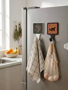 Cirelle 1pc Magnetic Hook For Refrigerator & Door, Decorative Vintage Art Print Square Magnetic Wall Hooks, Magnet Key Holder & Towel Hanger For Fridge, Locker & Entryway Decor - Multicolor - View 1