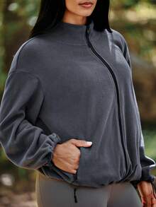 Voyena Women's Plus Size Casual Sports Jacket, Autumn/Winter Fall - Dark Grey - View 1