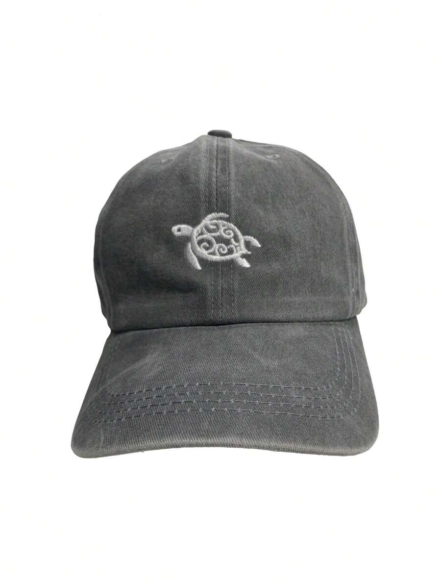 Turtle Pattern Baseball Cap Washed Baseball Cap Outdoor Casual Sun Hat Cute Travel Versatile Style - Light Grey - View 1