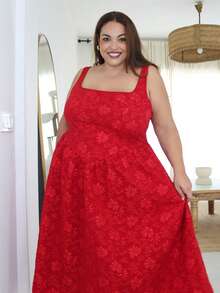 Pretty and Ole Gaun Gaya Istana Jacquard Vintage Merah untuk Wanita Ukuran Besar - Merah - View 7