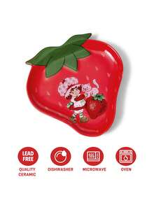 Strawberry Shortcake X SHEIN 1個卡通造型陶瓷盤，陶瓷甜點盤，適用於甜點、水果、小食，也可作為居家收納盤，收納鑰匙、珠寶等，適用於微波爐與洗碗機，草莓、田園、甜美風 - 紅色 - 查看 3