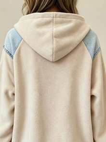 SHEIN LUNE 復古對比滾邊連帽衛衣，寬鬆慵懶長袖套頭衫 - 彩色 - 查看 4