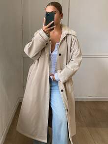 DAZY Women's Fashion Single-Breasted Long Sleeve Pocket Padded Coat Minimalist - Light Grey - View 6