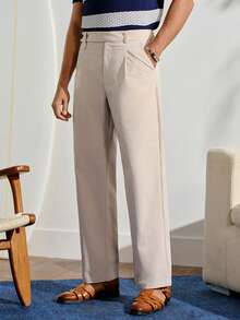 VeloEdit Solid Color Casual Straight Leg Pocket Pants, Versatile For CeremonyFall Winter Formal Business Commute‌ Old Money - Beige - View 1