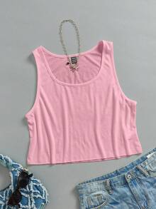 SHEIN EZwear 女士宽松短款吊带背心，大U领，适合夏季穿着 - 粉色 - 查看 8
