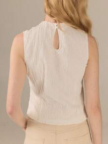 KÆRIA Hus Áo kiểu vỏ dệt - Cotton co giãn vân nổi - Trắng ngà - Phong cách hiện đại thanh lịch tối giản, Travel Edit, nhẹ, thoải mái, phù hợp văn phòng, brunch, mùa hè - trắng - Xem 2