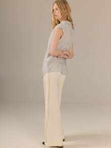 KÆRIA Hus Button Back Blouse - Silken Tencel Bamboo Blend - Light Grey Stripe - Elegant, Premium Fabric Office Summer - Grey - View 6