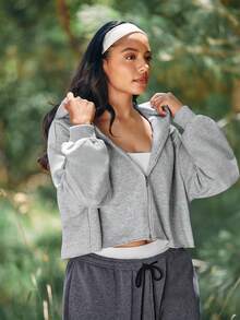 Voyena Women's Plus Size Casual Hooded Sports Sweatshirt - Grey - View 4