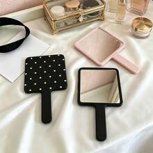 Square Handheld Makeup Mirror With Handle, HD Clear Portable Hand Mirror, Polka Dot Cosmetic Mirror For Daily Makeup & Travel - Multicolor - View 10