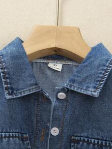 Elladie kids 女童兩件套休閒夏季層次穿搭服飾，短袖繫帶牛仔襯衫與無袖羅紋中長版背心洋裝套裝 - 杏色 - 查看 7