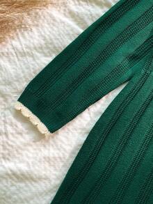 SHEIN 幼兒女童深綠色長袖麻花編織花卉針織毛衣洋裝，秋冬款，開學季，舒適柔軟，節慶聖誕穿搭 - 墨綠色 - 查看 7