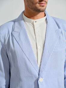 VeloEdit Men Business Casual Striped Lapel Long Sleeve Button Front Blazer, Ceremony, FormalFall Winter Commute‌ Old Money Wedding - Baby Blue - View 8