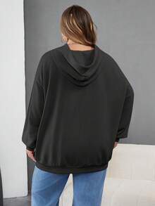 SHEIN CURVE+ 大尺碼女款休閒街頭風 Anti Social 極簡美式復古英倫印花連帽長袖寬鬆連帽衫 秋季畢業季灰色 - 深灰色 - 查看 2