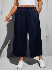 SHEIN Essnce Plus Size Casual Versatile Solid Color Loose Pants - Multicolor - View 6