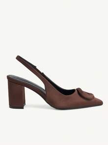 CUCCOO CHICEST Women's All-Season New Pointed Toe Chunky Heel High Heel Pumps With Fabric Buckle Design, Sexy Elegant Fashionable Open Back Shoes For Dating, Afternoon Tea, Party, Evening Banquet, Daily Commute Fall Shoes - Coffee Brown - View 3