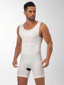 SHEIN Men's Breathable Hollow Crotch Shaping Jumpsuit, Fashionable For Summer - White - View 4