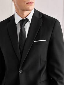 Officeau Men's 2pcs Black Suits, Blazer & Pants, For Formal Business/ Office - Black - View 7
