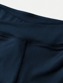 SHEIN 青少年女孩运动服纯色休闲简约交叉腰短裤，高弹性紧身版型，四向拉伸，适合骑行、跑步、训练 - 藏蓝色 - 查看 6