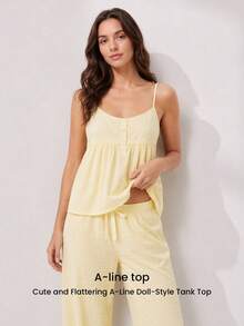 LUVLETTE Soft Airy Women's Yellow Summer Sweet Two-Piece Set - Double-Layered Ruffles & Polka Dots Adorable Breezy Home Wear - Yellow - View 8