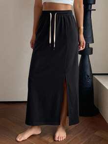 DAZY Women's Straight Long Skirt Fall - Black - View 3
