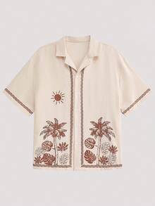 Whitmere Plus Size Men's Casual Loose Suit, Short Sleeve Button-Down Shirt And Shorts 2-Piece Set, Fashionable Relaxed Beach Outfit - Apricot - View 7