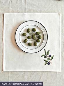 Cirelle 1/2/4件刺繡橄欖枝布餐巾，綠色植物刺繡布製餐巾，鄉村地中海風餐桌布，適用餐飲裝飾 - 彩色 - 查看 3