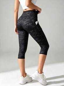 Slayform Women's Outdoor Sports Pattern Design Camouflage Print Leggings - Black - View 2