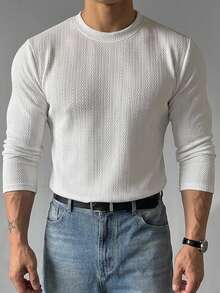 DAZY Men's White Textured Knit Long Sleeve Crew Neck Casual T-Shirt Fall - White - View 4