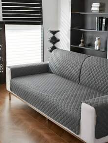 Grey Checkerboard Sofa Cover Waterproof Non Slip Cushion Protection Modern Home Decor Stretchable Fit Machine Washable All Season Use - Dark Grey - View 3