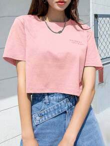 DAZY Camiseta corta con gráfico de eslogan: "HACER LO QUE QUIERAS" - Verano - Rosa Pálido - Ver 6
