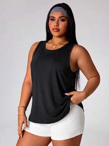 SHEIN Unity Plus Size Sports Tank Top Fitted Multi-Strap Hollow Back T-Shirt - Black - View 3