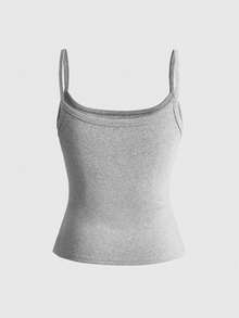 ROMWE Kawaii Atasan Camisole Ukuran Plus yang Ketat, Serbaguna, dengan Bordir Aplikasi Kucing Polkadot Lucu dan Pita 3D - Grey - View 3