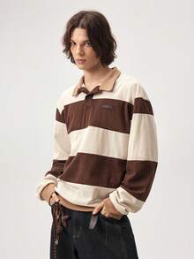 Vaulklash Men's Fashionable Daily Casual Loose Knit Quarter Button Long Sleeve Sweatshirt, Fall, Winter, Couple Things - Coffee Brown - View 5