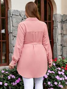 Firerie Plus Size Women Spring/Summer Solid Color Long Sleeve Pocket Casual Shirt Fall - Dusty Pink - View 3