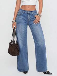 Avantive Women's Fashion Versatile Button Pocket Loose Denim Jeans - Medium Wash - View 4
