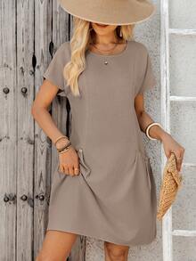 EMERY ROSE Women's Solid Color Pocket Casual Everyday Summer Dress City Break Office Everyday Travel Brunch Work All Khaki - Brown - View 3