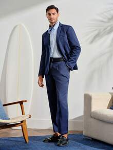 VeloEdit Men 1pc Single Button Formal Blazer Formal, Ceremony - Navy Blue - View 8